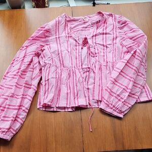 Free People Pink Striped Blouse